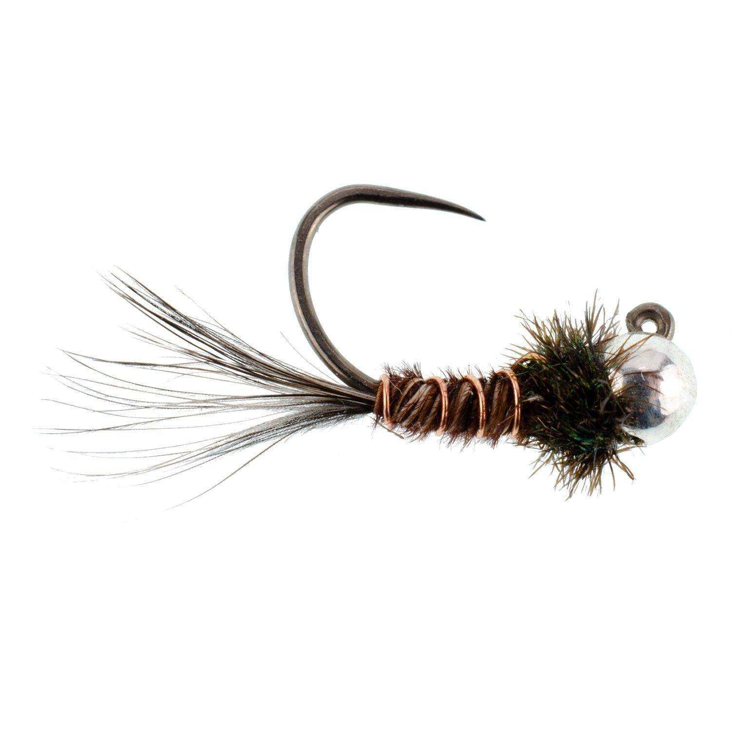 3 Pack Tungsten Bead Pheasant Tail Tactical Jig Czech Nymph Euro Nymphing Fly - 6 Hook Size 16 - Skoutley Outdoors LLC