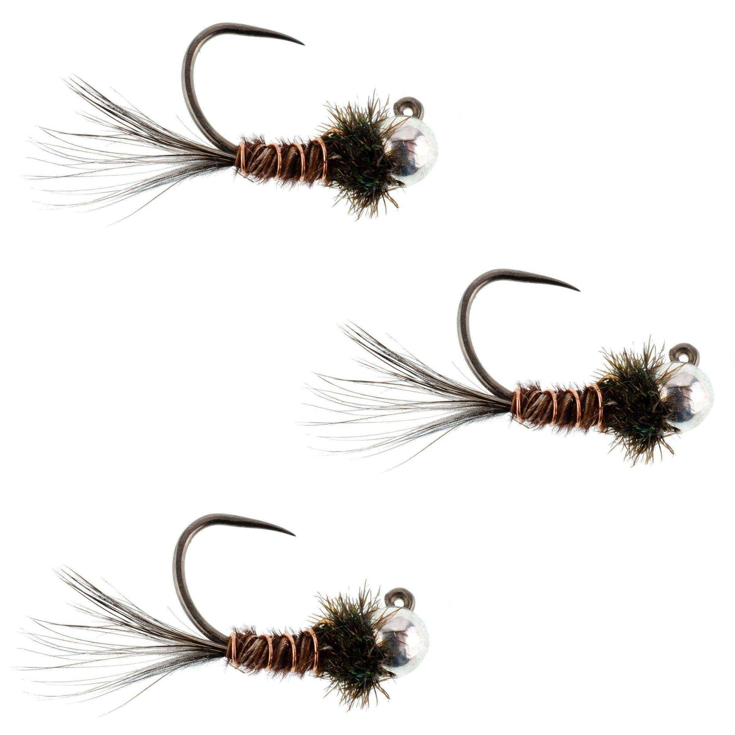 3 Pack Tungsten Bead Pheasant Tail Tactical Jig Czech Nymph Euro Nymphing Fly - Hook Size 16 - Skoutley Outdoors LLC