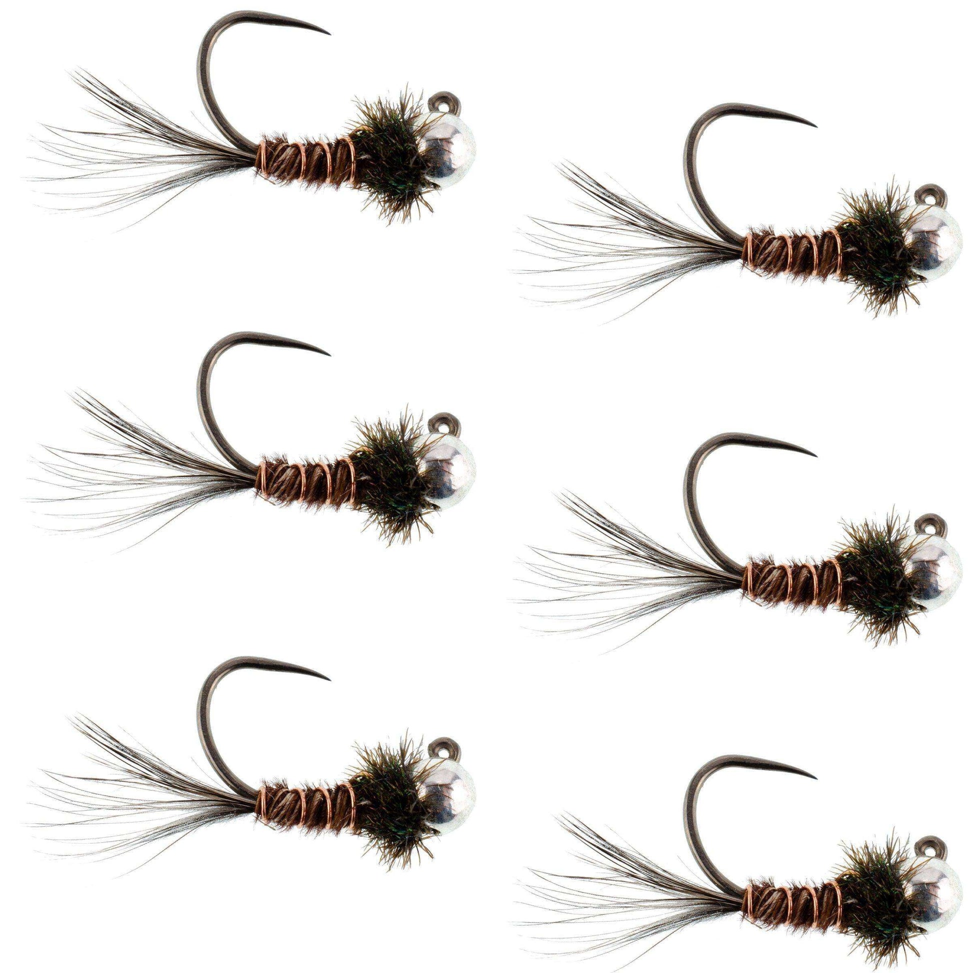 3 Pack Tungsten Bead Pheasant Tail Tactical Jig Czech Nymph Euro Nymphing Fly - 6 Hook Size 16 - Skoutley Outdoors LLC