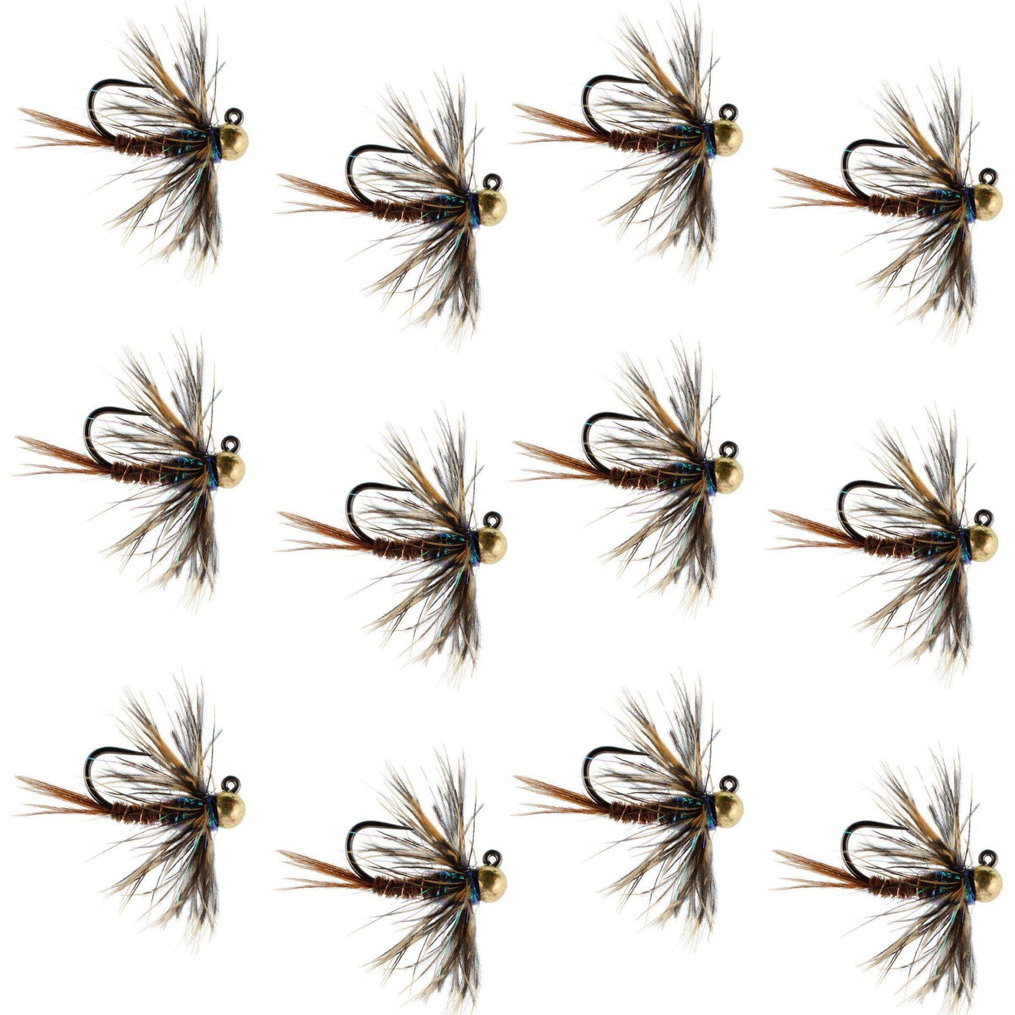 Tungsten Bead Soft Hackle Pheasant Tail Tactical Jig Czech Nymph Euro Nymphing Fly - 1 Dozen Flies Size 16 - Skoutley Outdoors LLC