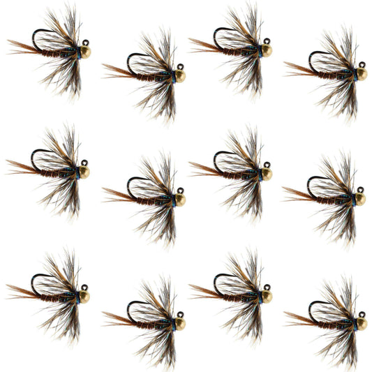 Tungsten Bead Soft Hackle Pheasant Tail Tactical Jig Czech Nymph Euro Nymphing Fly - 1 Dozen Flies Size 16 - Skoutley Outdoors LLC