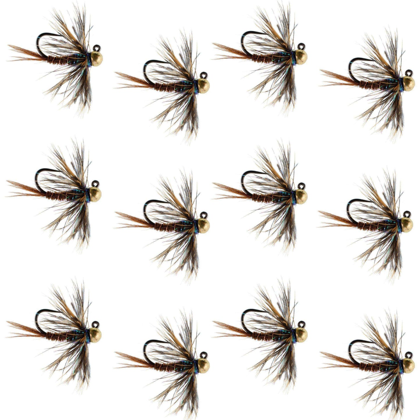 Tungsten Bead Soft Hackle Pheasant Tail Tactical Jig Czech Nymph Euro Nymphing Fly - 1 Dozen Flies Size 14 - Skoutley Outdoors LLC