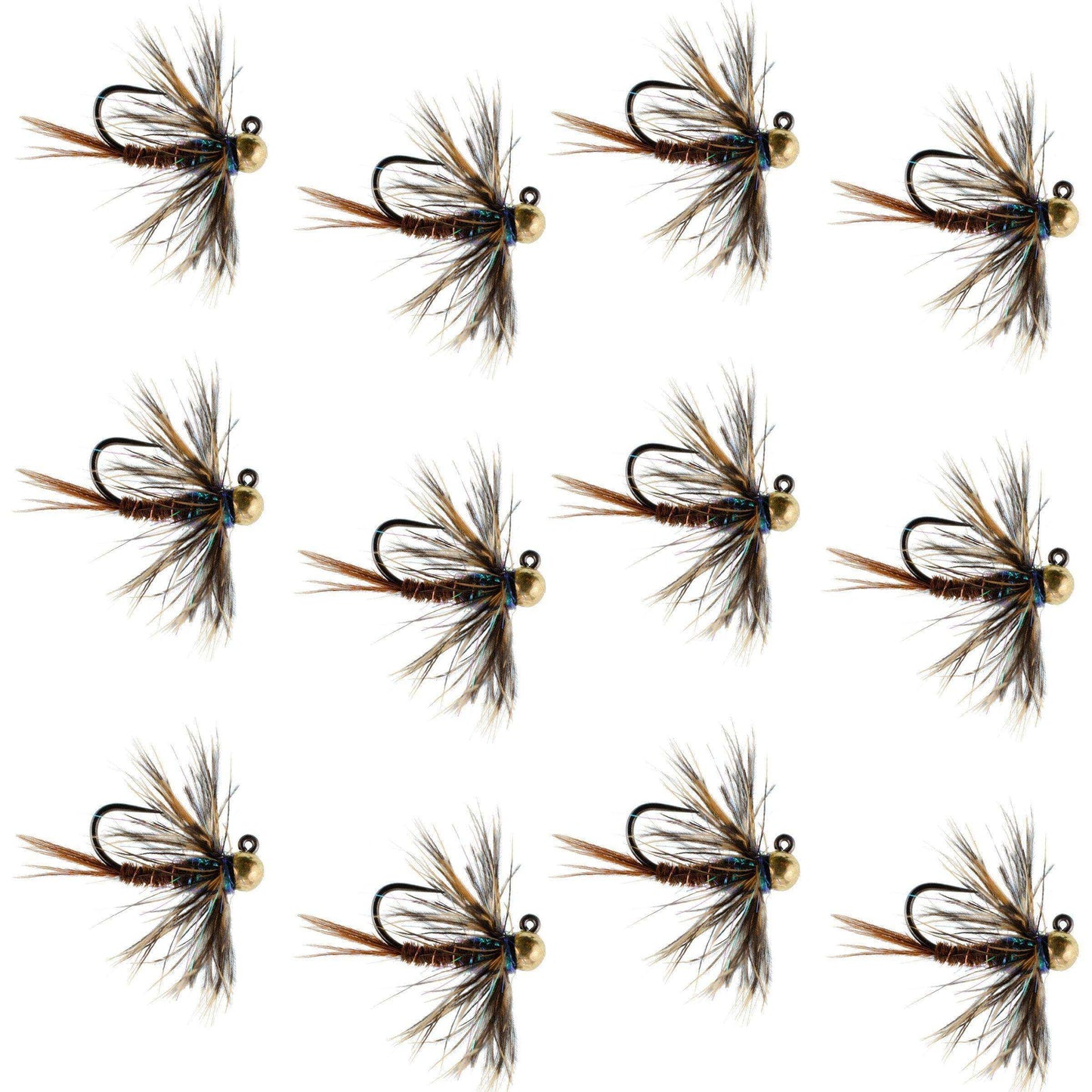 Tungsten Bead Soft Hackle Pheasant Tail Tactical Jig Czech Nymph Euro Nymphing Fly - 1 Dozen Flies Size 12 - Skoutley Outdoors LLC