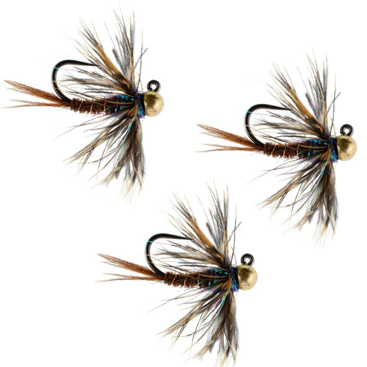 3 Pack Tungsten Bead Soft Hackle Pheasant Tail Tactical Jig Czech Nymph Euro Nymphing Fly - Hook Size 14 - Skoutley Outdoors LLC