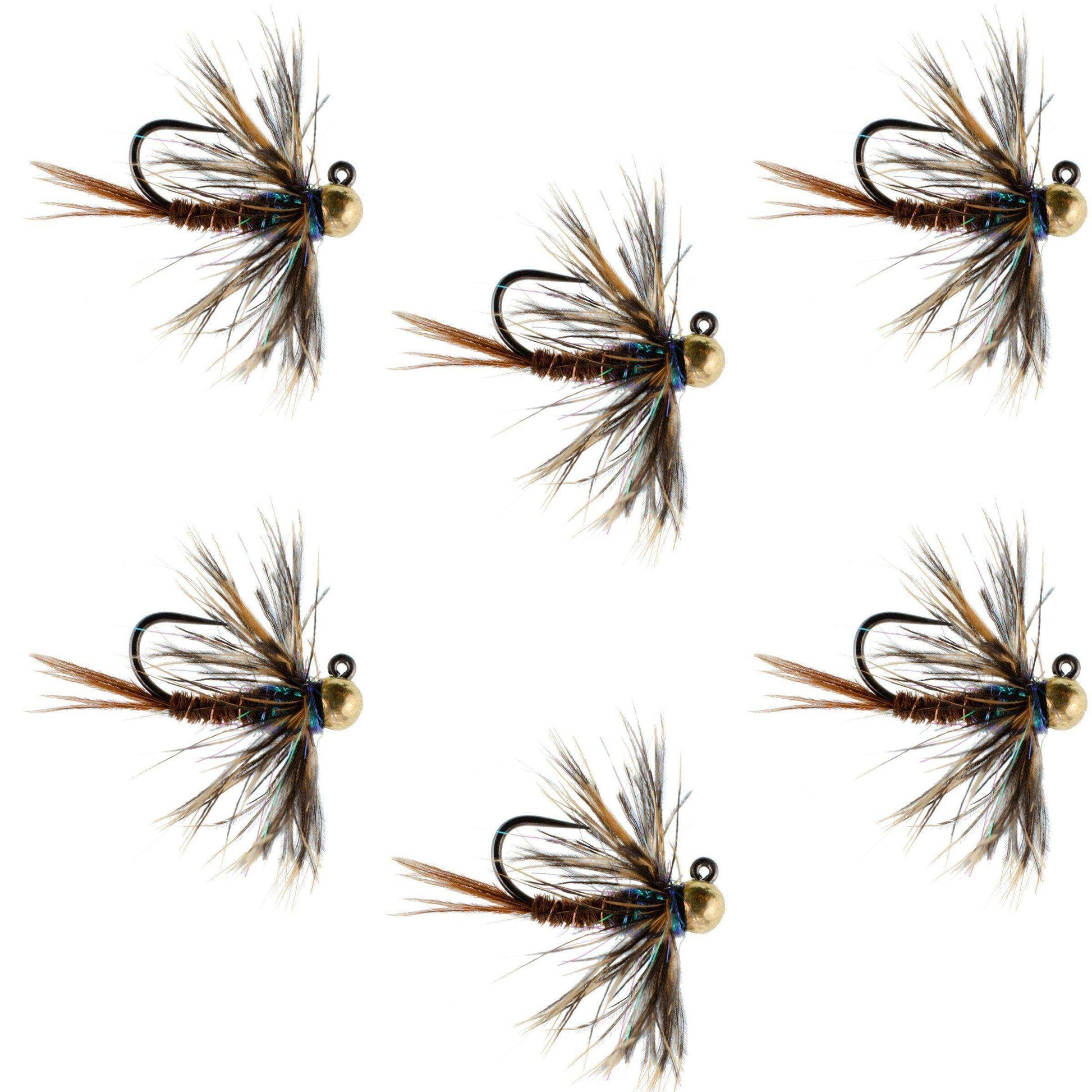 Tungsten Bead Soft Hackle Pheasant Tail Tactical Jig Czech Nymph Euro Nymphing Fly - 6 Flies Size 12 - Skoutley Outdoors LLC