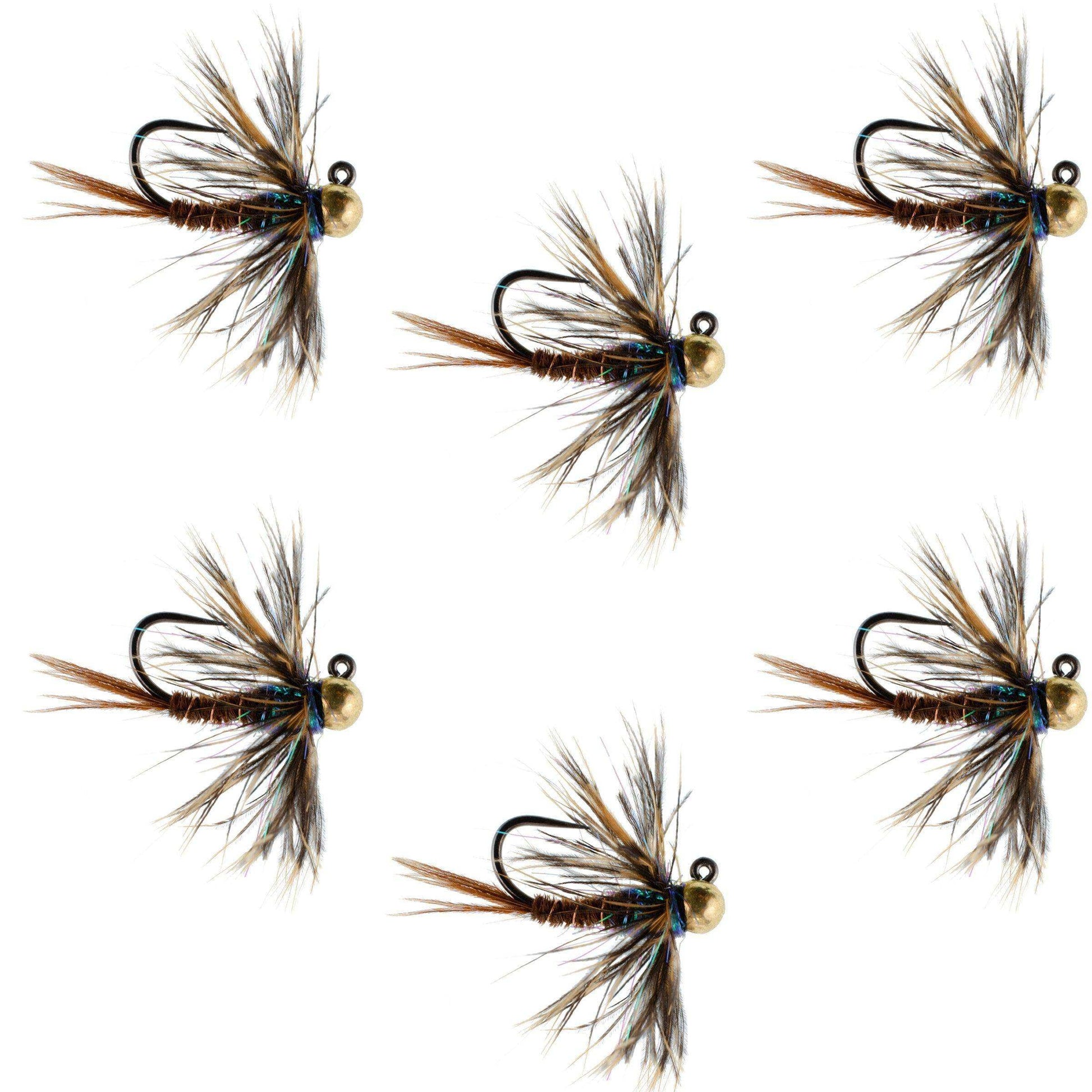 Tungsten Bead Soft Hackle Pheasant Tail Tactical Jig Czech Nymph Euro Nymphing Fly - 6 Flies Size 16 - Skoutley Outdoors LLC