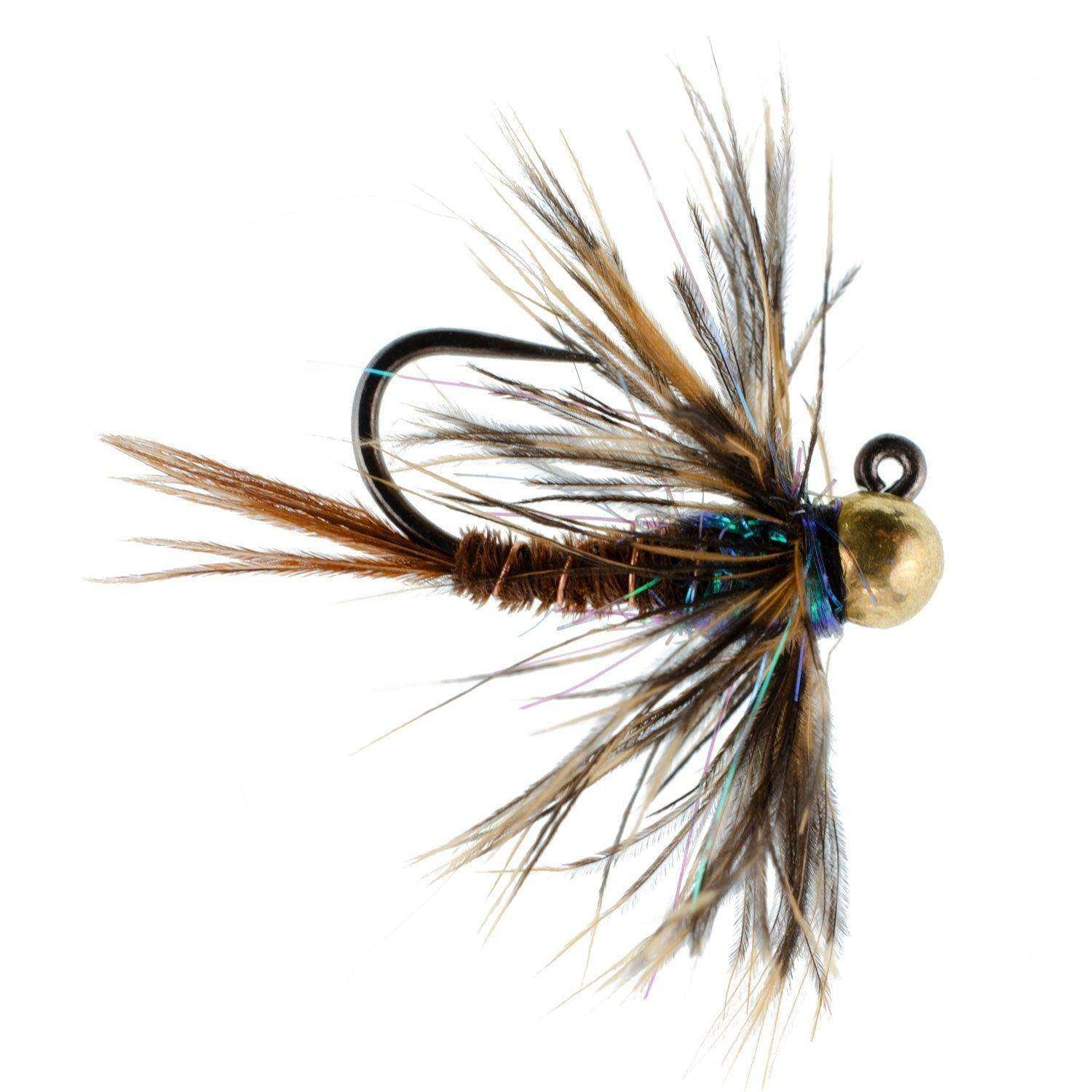 Tungsten Bead Soft Hackle Pheasant Tail Tactical Jig Czech Nymph Euro Nymphing Fly - 6 Flies Size 16 - Skoutley Outdoors LLC