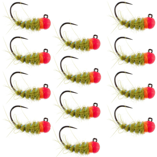 Tungsten Hot Bead Walt's Worm Jig Tactical Czech Nymph Euro Nymphing Fly - 1 Dozen Flies Hook Size 12 - Skoutley Outdoors LLC