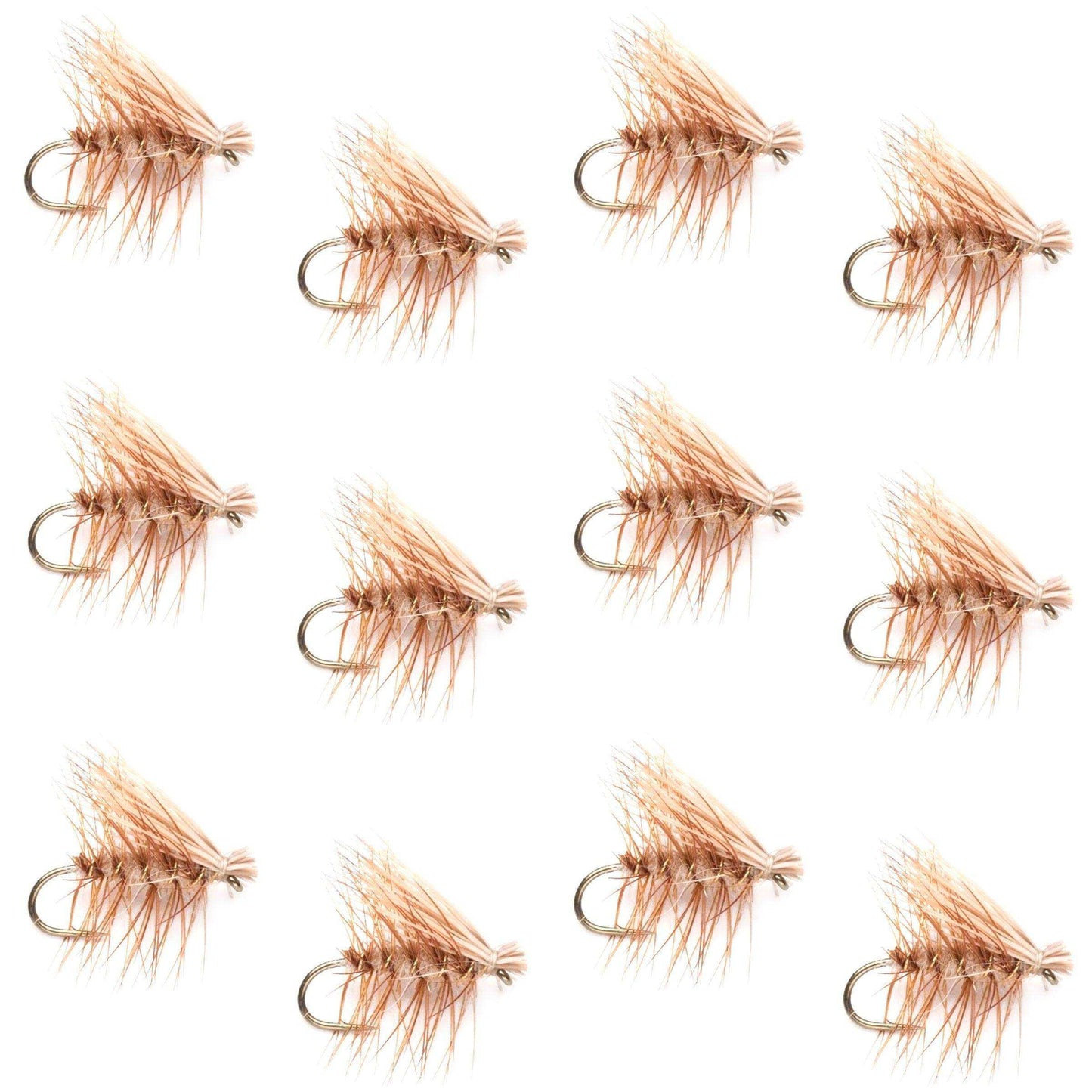 Barbless Tan Elk Hair Caddis Classic Trout Dry Flies 1 Dozen Flies Size 12 - Skoutley Outdoors LLC