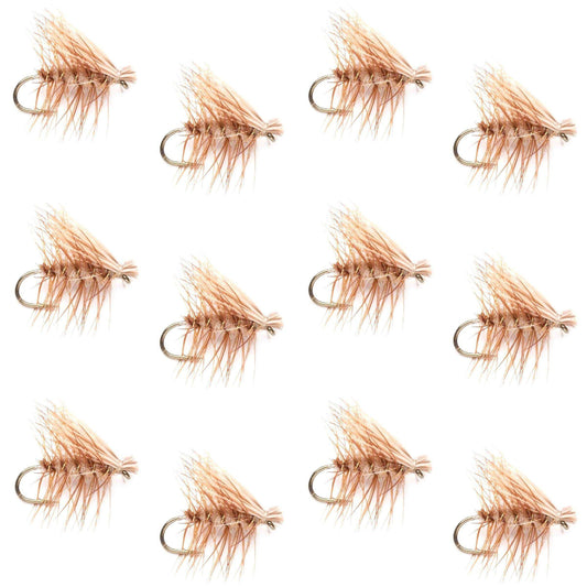 Barbless Tan Elk Hair Caddis Classic Trout Dry Flies 1 Dozen Flies Size 12 - Skoutley Outdoors LLC