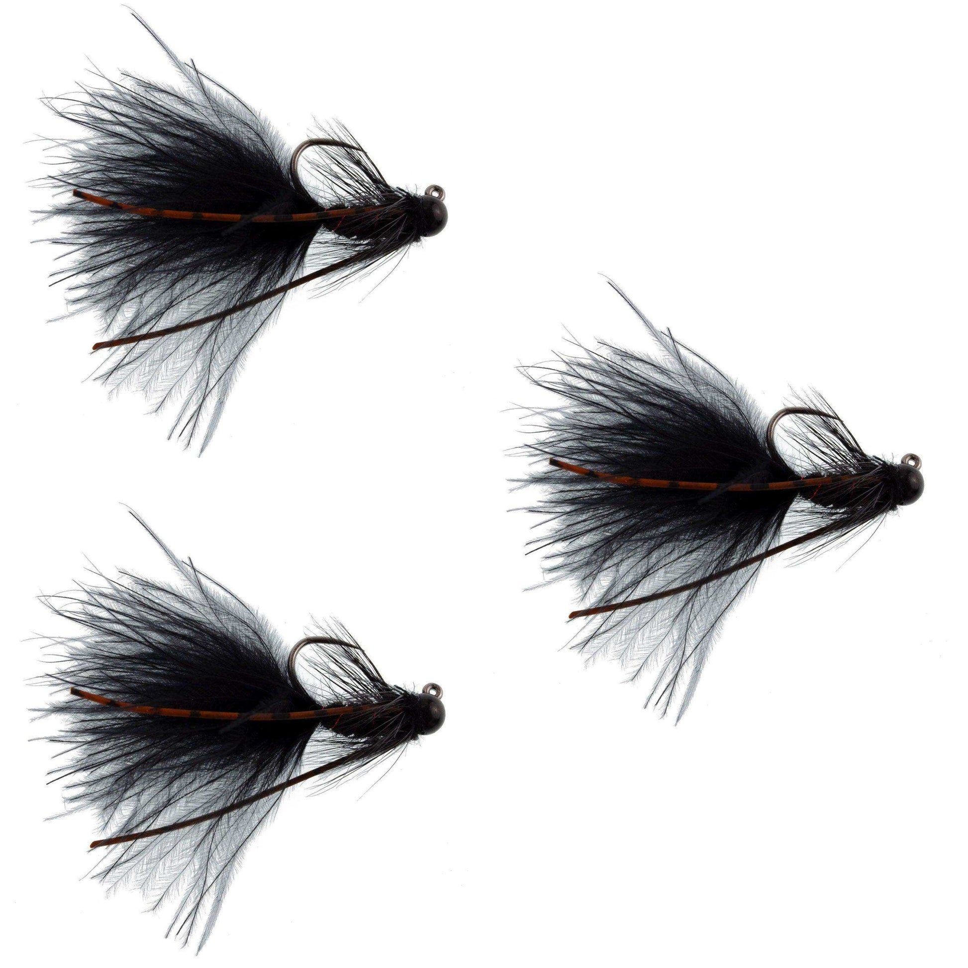 3 Pack Tungsten Bead Tactical Black Mini Bugger Czech Nymph Euro Nymphing Fly - 3 Flies Size 12 - Skoutley Outdoors LLC