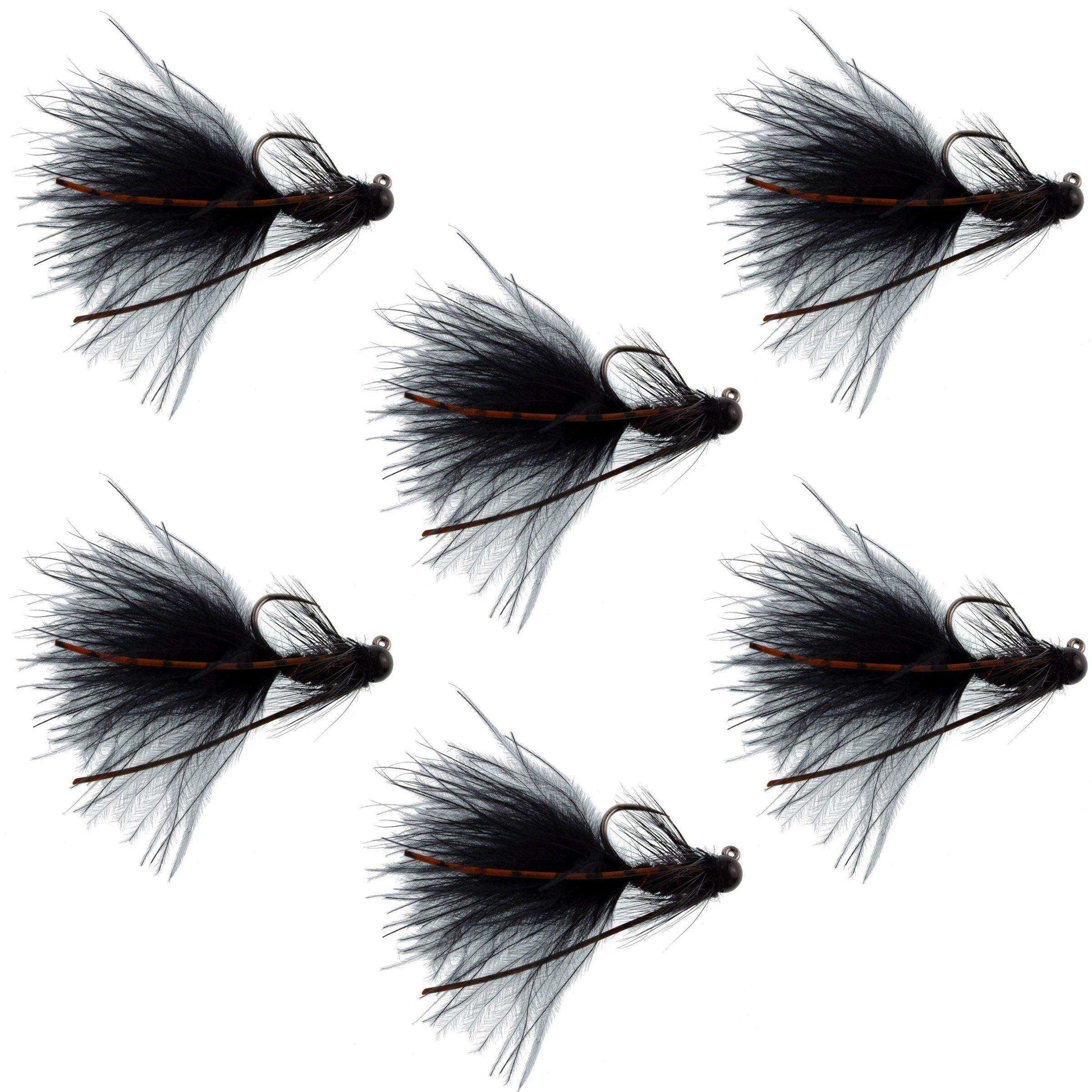 Tungsten Bead Tactical Black Mini Bugger Czech Nymph Euro Nymphing Fly - 6 Flies Size 12 - Skoutley Outdoors LLC