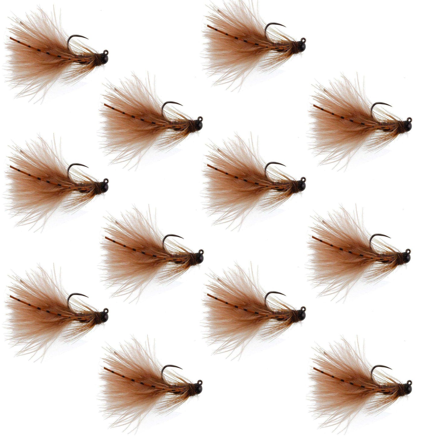 Tungsten Bead Tactical Brown Mini Bugger Czech Nymph Euro Nymphing Fly - 1 Dozen Flies Size 12 - Skoutley Outdoors LLC