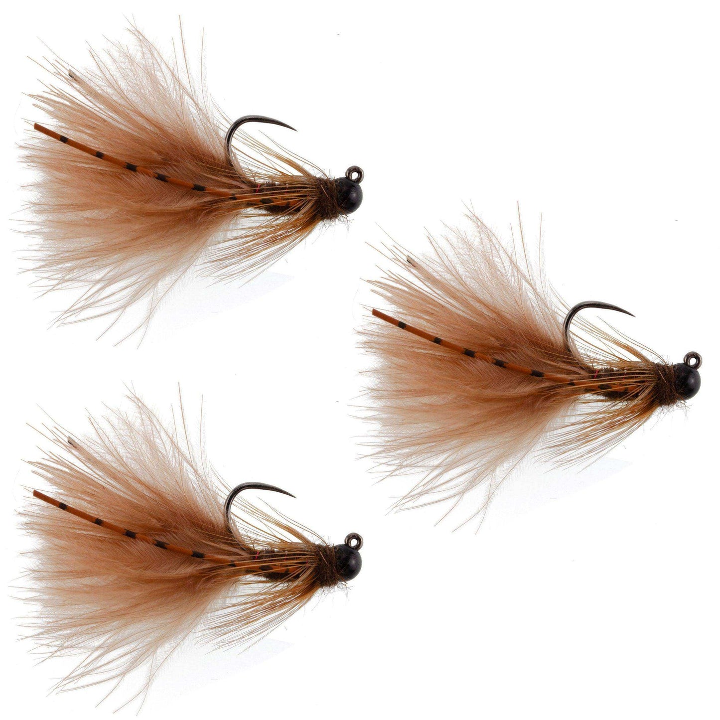 3 Pack Tungsten Bead Tactical Brown Mini Bugger Czech Nymph Euro Nymphing Fly - 3 Flies Size 8 - Skoutley Outdoors LLC