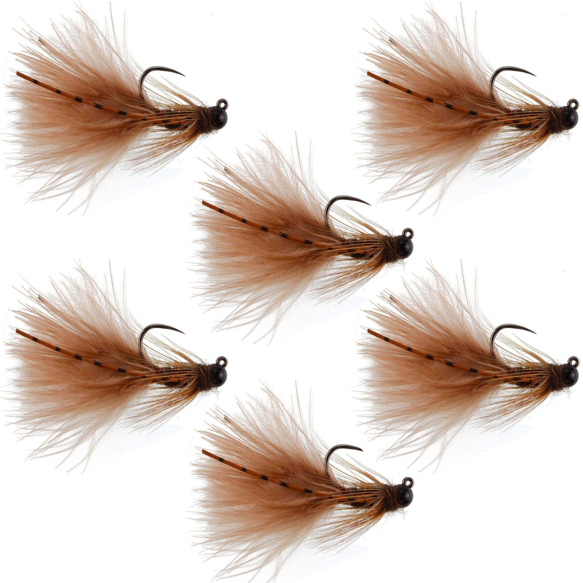 Tungsten Bead Tactical Brown Mini Bugger Czech Nymph Euro Nymphing Fly - 6 Flies Size 8 - Skoutley Outdoors LLC