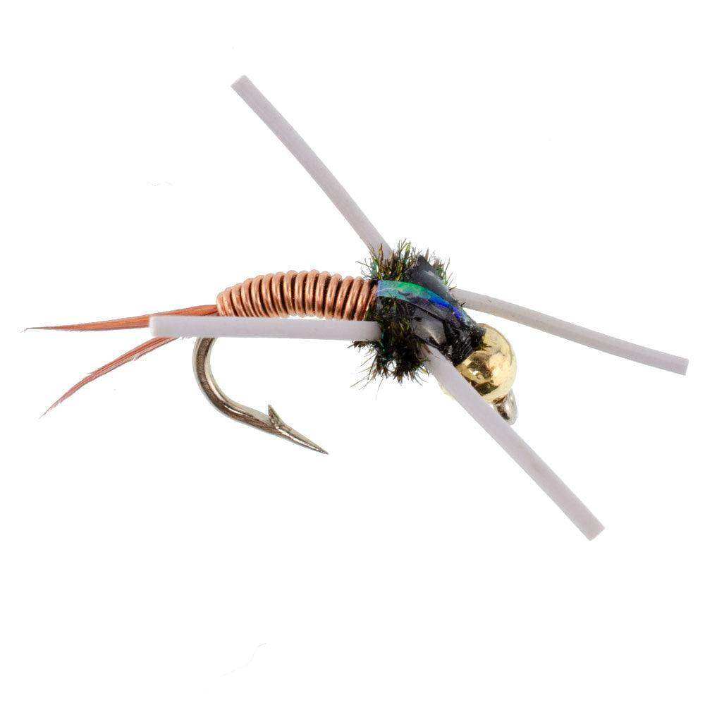 Tungsten Bead Head Rubber Legs Copper John Nymph Fly Fishing Flies - Set of 6 Flies Hook Size 14 - Skoutley Outdoors LLC