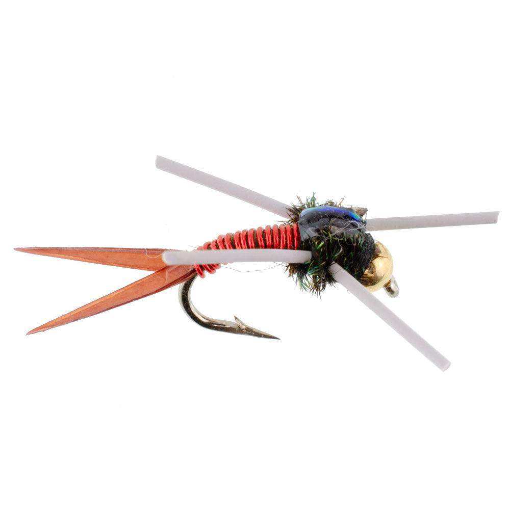 Tungsten Bead Head Rubber Legs Red Copper John Nymph Fly Fishing Flies - Set of 6 Flies Hook Size 12 - Skoutley Outdoors LLC