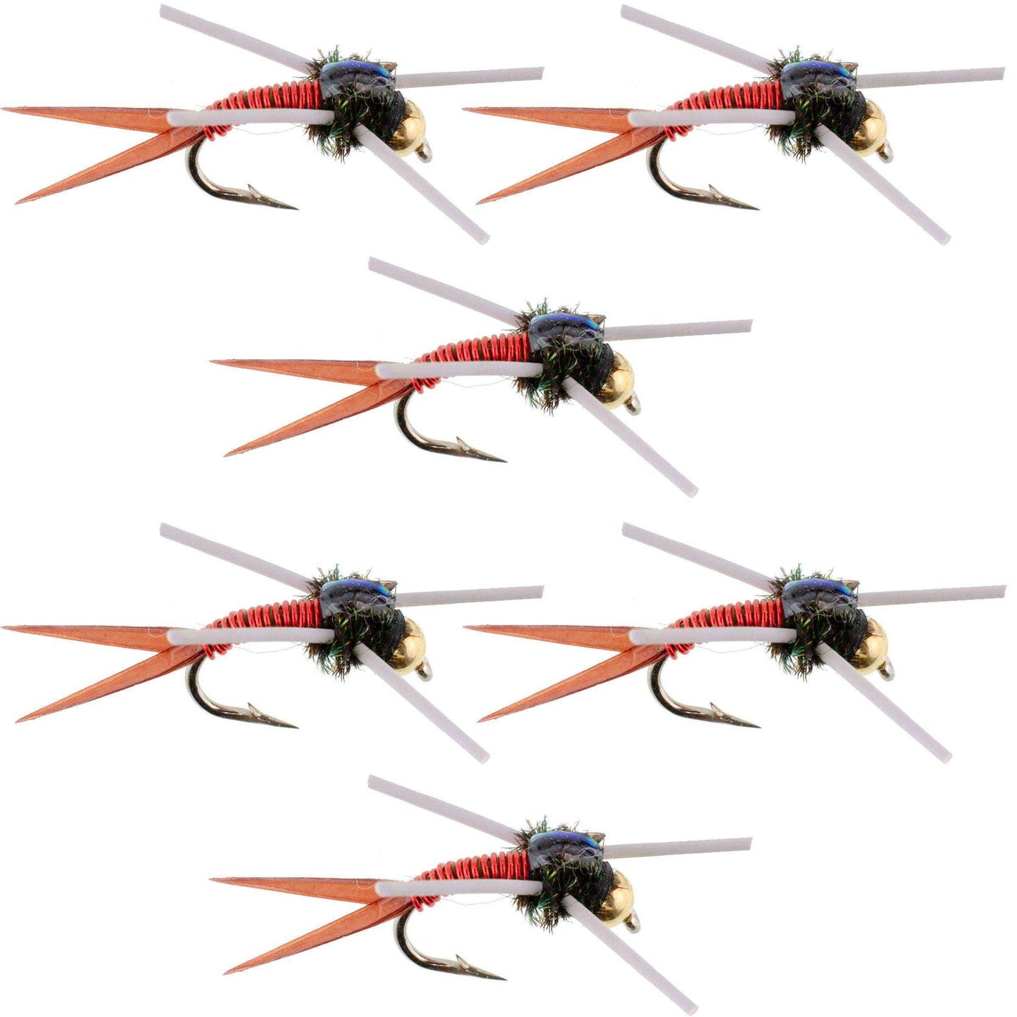 Tungsten Bead Head Rubber Legs Red Copper John Nymph Fly Fishing Flies - Set of 6 Flies Hook Size 12 - Skoutley Outdoors LLC