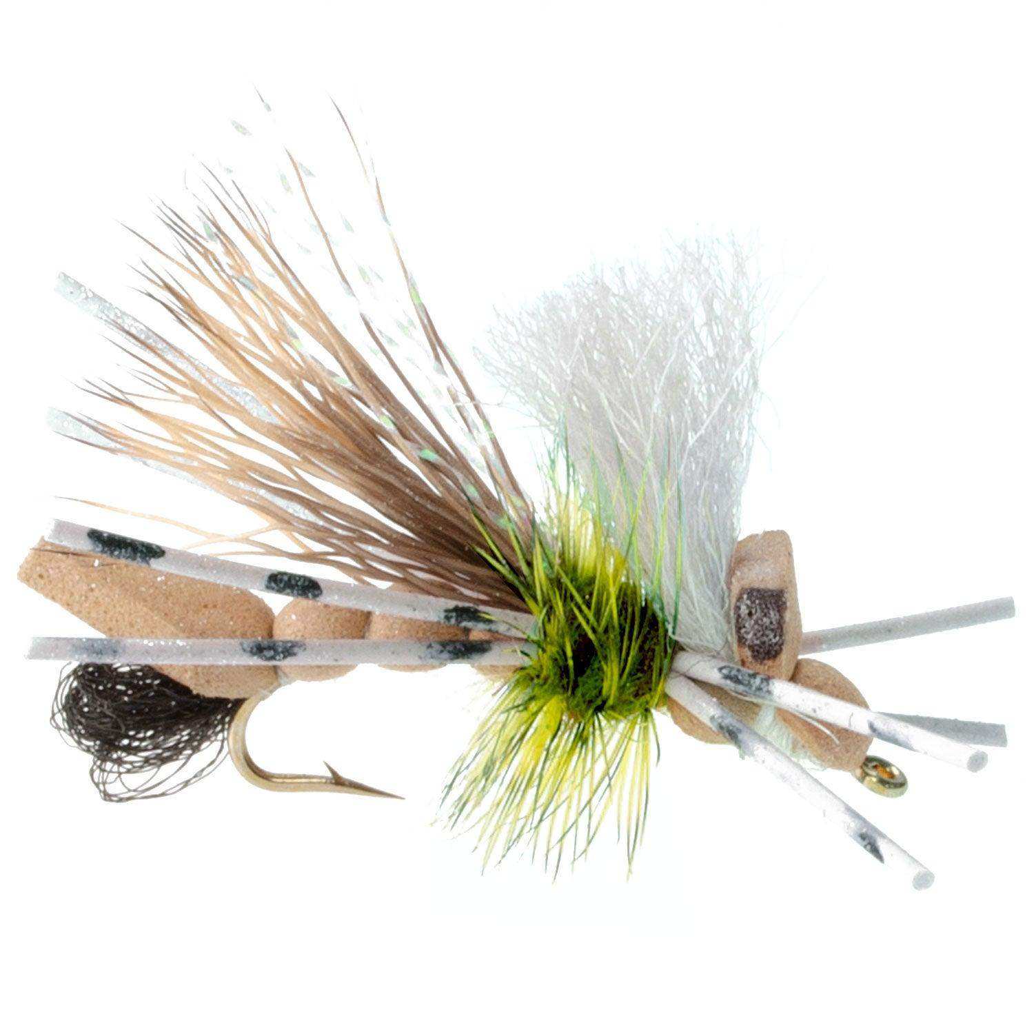 Grasshopper Trout Flies Fishing Flies Assortment Dropper Hopper Foam Body - 9 Flies 3 Patterns Hook Size 10 - Skoutley Outdoors LLC