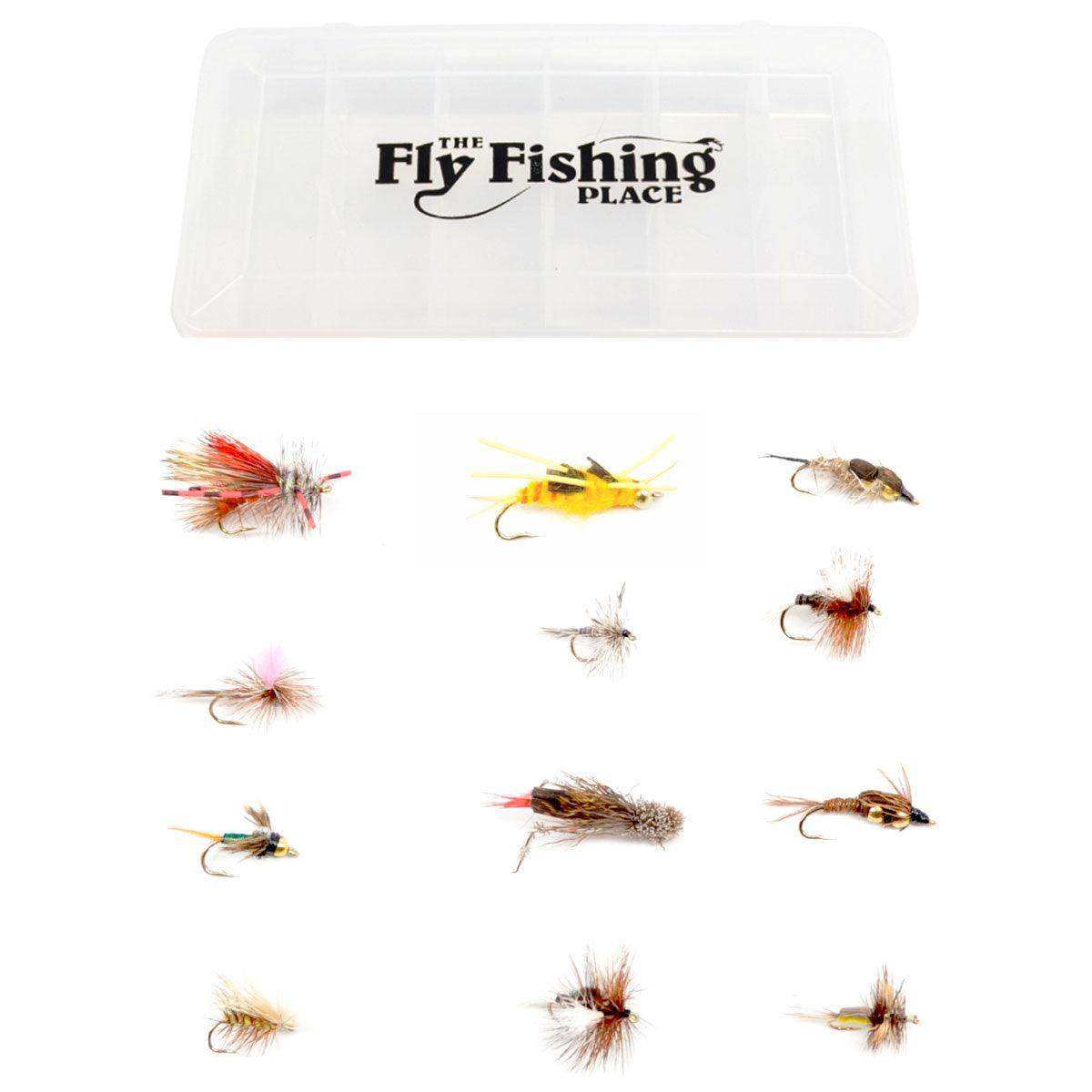 Trout Fly Assortment - Essential Western Dry and Nymph Fly Fishing Flies Collection - 1 Dozen Trout Flies with Fly Box - Skoutley Outdoors LLC