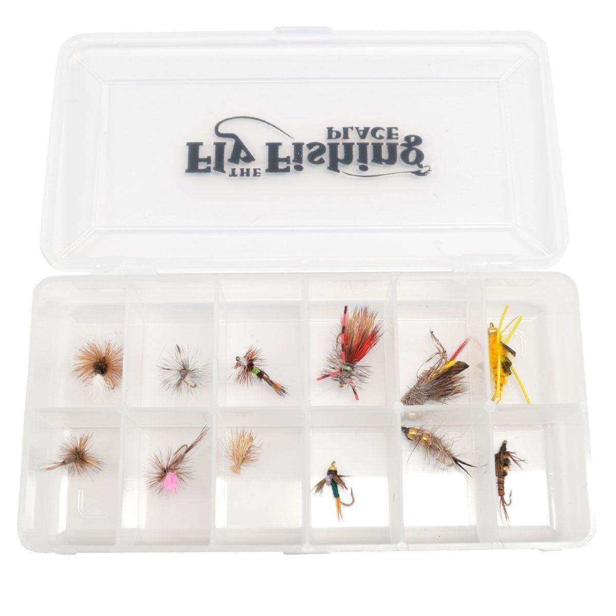 Trout Fly Assortment - Essential Western Dry and Nymph Fly Fishing Flies Collection - 1 Dozen Trout Flies with Fly Box - Skoutley Outdoors LLC