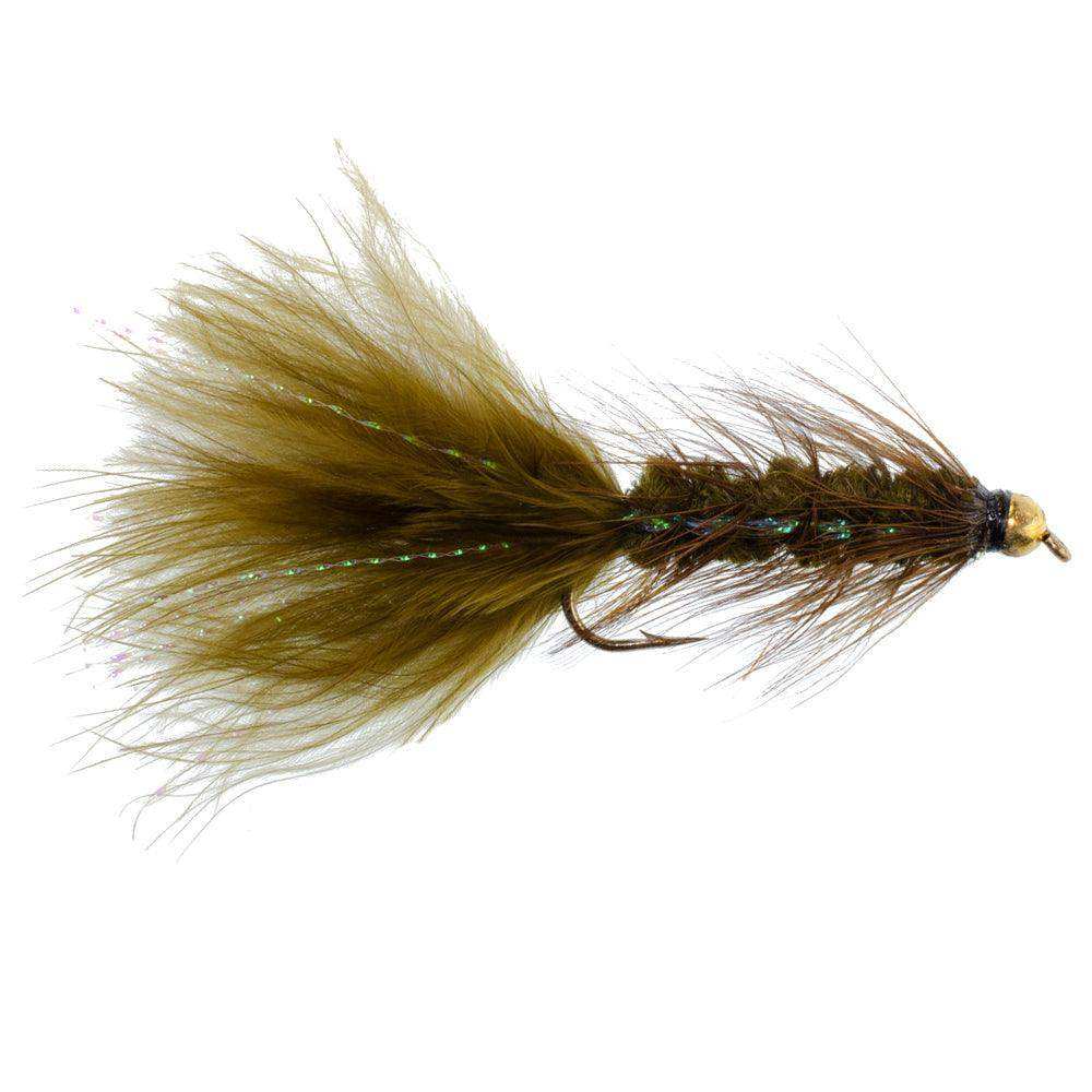 Dark Olive Bead Head Crystal Woolly Bugger Classic Streamer Flies - Set of 6 Trout Fly Fishing Flies - Hook Size 8 - Skoutley Outdoors LLC