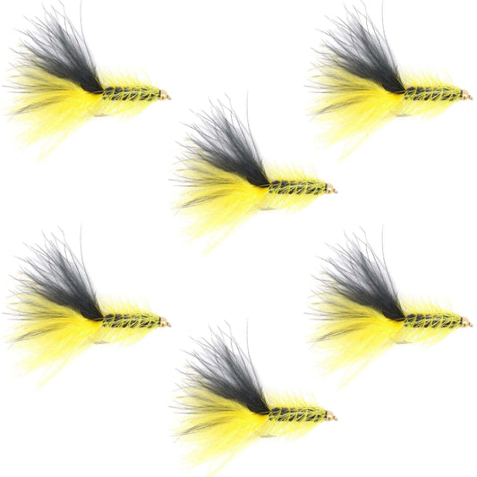 Yellow Black Bead Head Crystal Woolly Bugger Classic Streamer Flies - Set of 6 Trout Fly Fishing Flies - Hook Size 4 - Skoutley Outdoors LLC