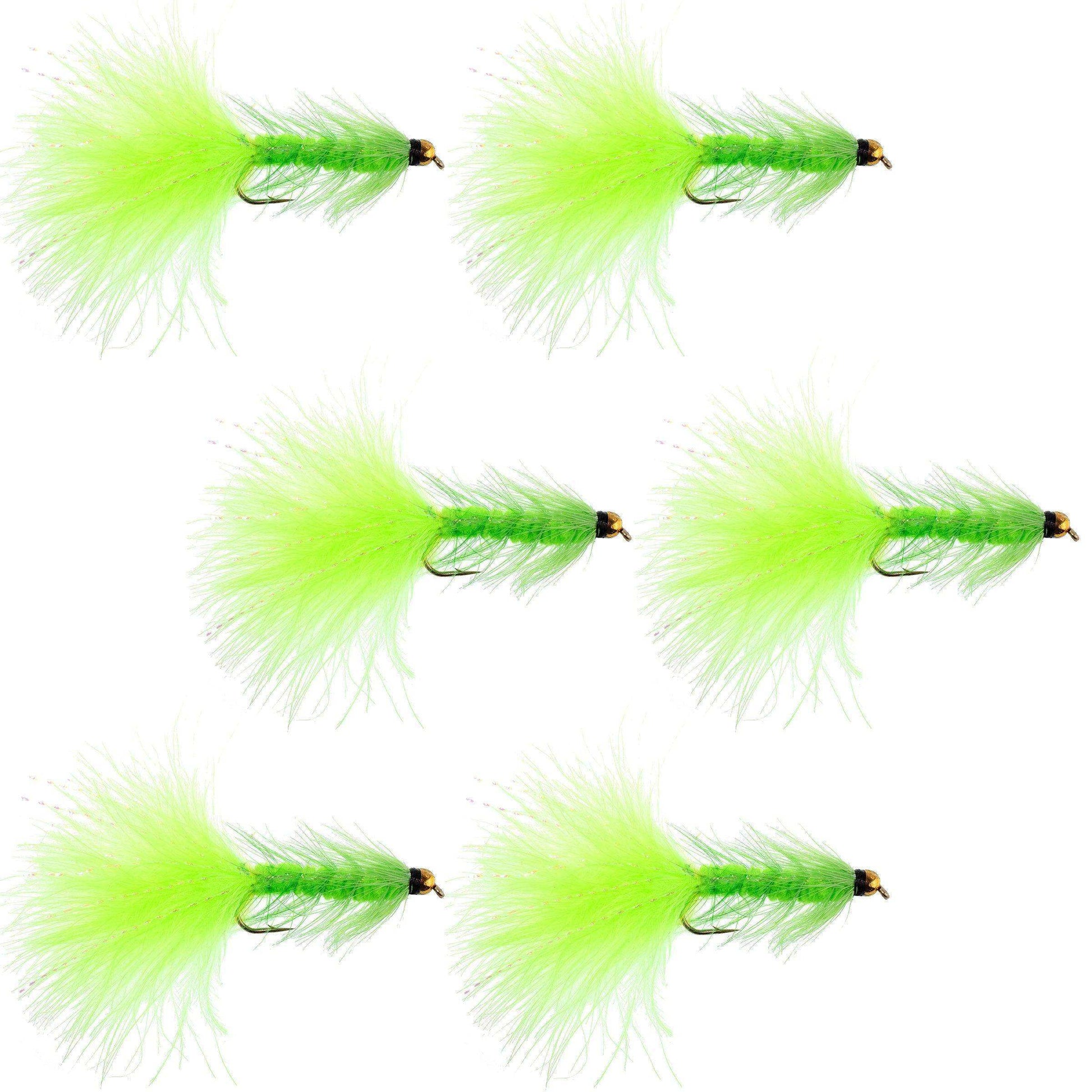 Chartreuse Bead Head Crystal Woolly Bugger Classic Streamer Flies - Set of 6 Trout Fly Fishing Flies - Hook Size 4 - Skoutley Outdoors LLC