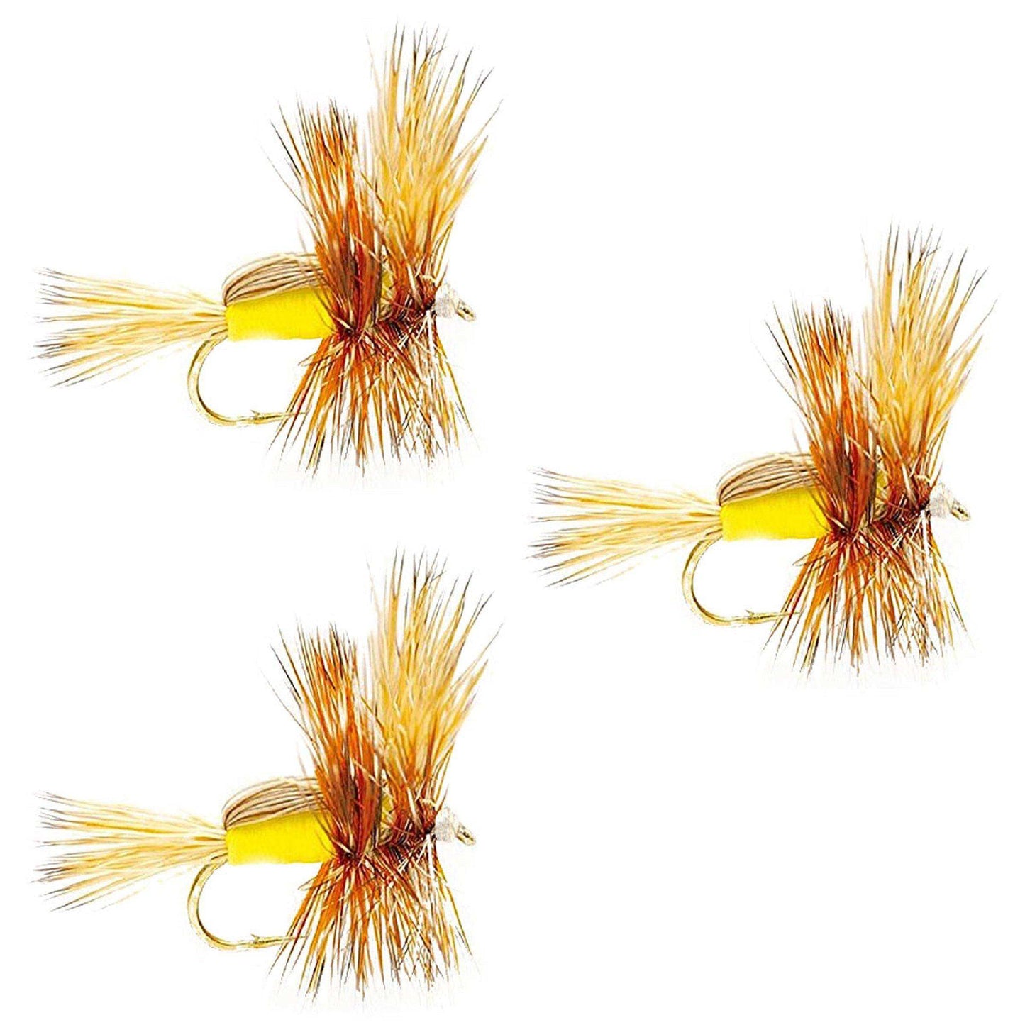 3 Pack Yellow Humpy Classic Hair Wing Dry Fly - Hook Size 16 - Skoutley Outdoors LLC