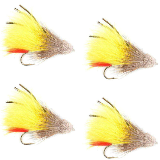 Yellow Marabou Muddler Minnow Streamer Flies - 4 Fly Fishing Flies - Hook Size 8 - Skoutley Outdoors LLC