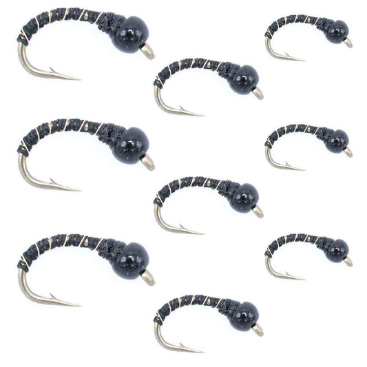 Black Zebra Midge Assortment 3 Each of 3 Sizes 14, 16, 18 - Tailwater Fly Fishing Flies Collection - Skoutley Outdoors LLC