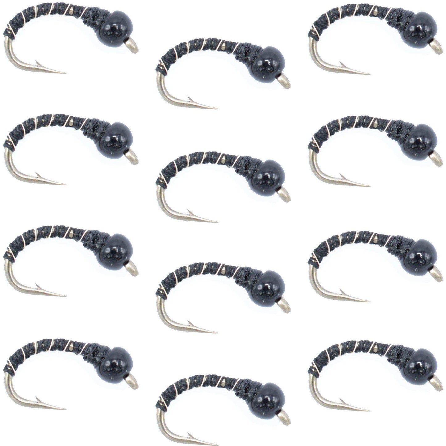 Black Zebra Midge - Black Bead Head - 1 Dozen - Size 18 - Tailwater and Lake Fly Fishing Flies - Skoutley Outdoors LLC