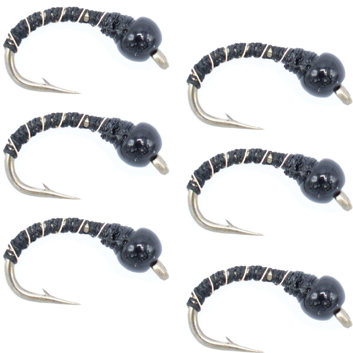 Black Zebra Midge - Black Bead Head - 6 Flies Size 14 - Tailwater and Lake Fly Fishing Flies - Skoutley Outdoors LLC