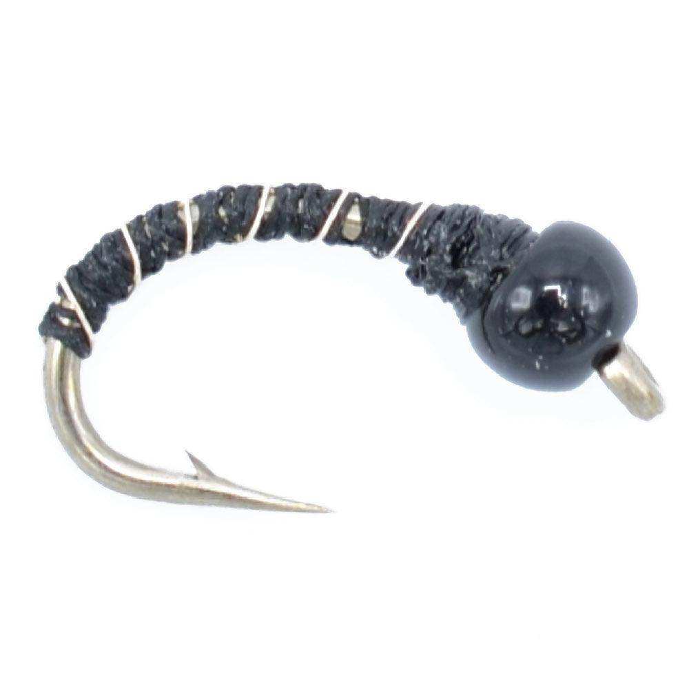 Black Zebra Midge - Black Bead Head - 6 Flies Size 14 - Tailwater and Lake Fly Fishing Flies - Skoutley Outdoors LLC