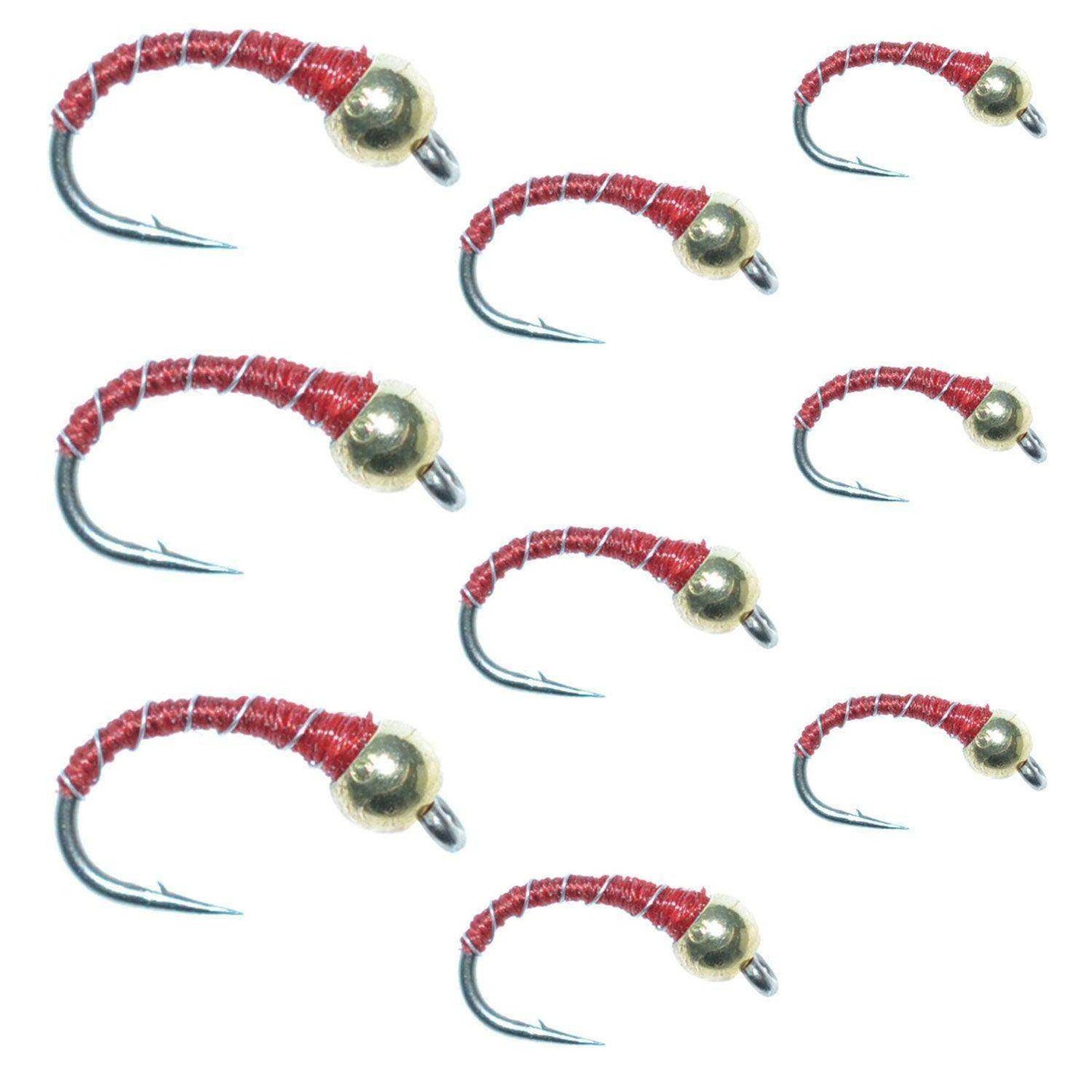 Red Zebra Midge Assortment 3 Each of 3 Sizes 14, 16, 18 - Tailwater Fly Fishing Flies Collection - Skoutley Outdoors LLC