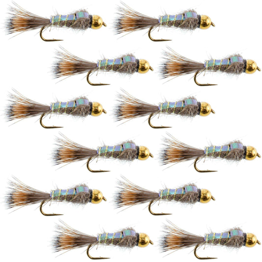 Flashback Gold Ribbed Hare's Ear Trout Fly 1 Dozen Nymph Wet Flies Size 12 - Skoutley Outdoors LLC