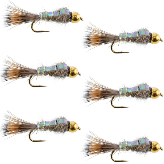 Tungsten Bead Head Nymph Fly Fishing Flies - Flashback Gold Ribbed Hare's Ear Trout Fly - Nymph Wet Fly - 6 Flies Hook Size 10 - Skoutley Outdoors LLC