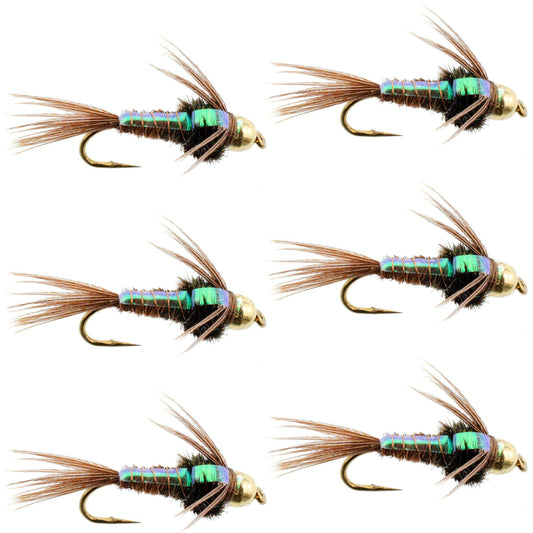 Bead Head Flash Back Pheasant Tail Nymph Fly Fishing Flies - 6 Flies Hook Size 12 - Skoutley Outdoors LLC