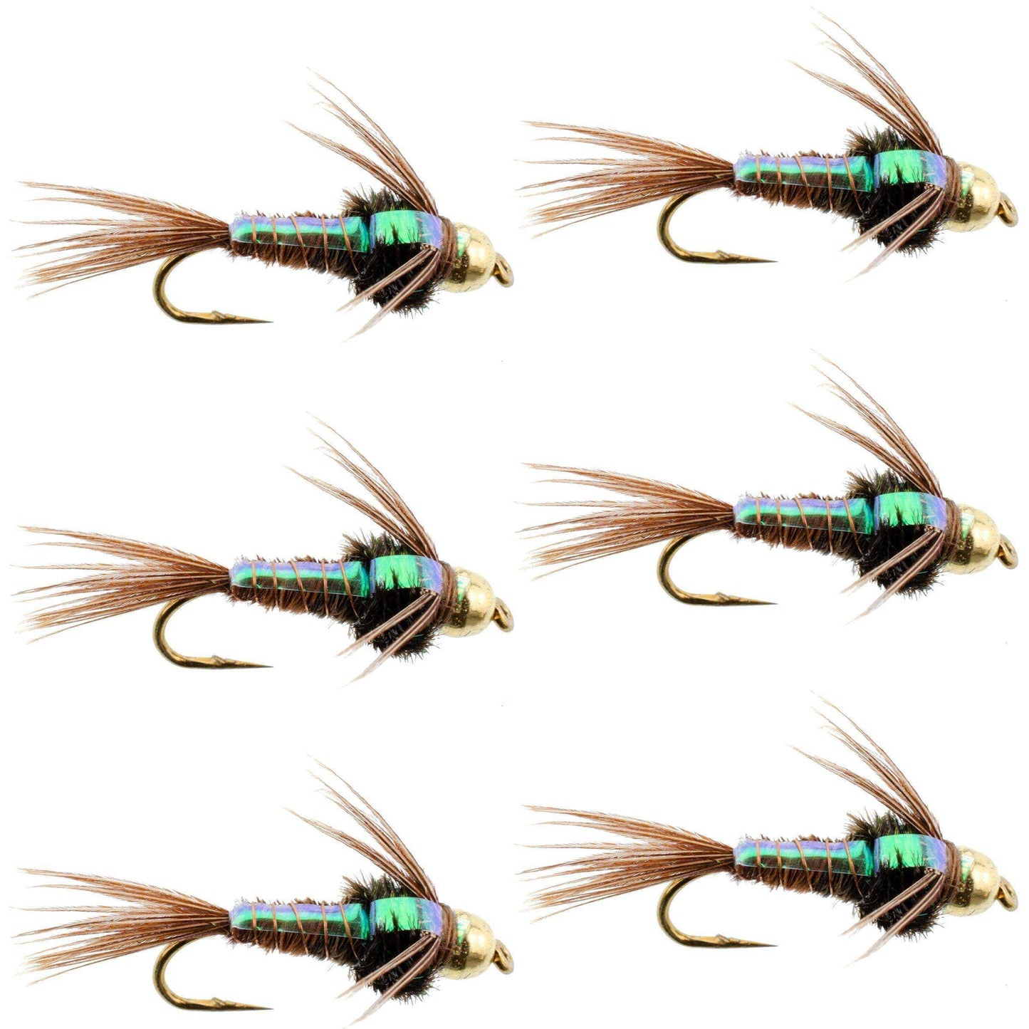 Bead Head Flash Back Pheasant Tail Nymph Fly Fishing Flies - 6 Flies Hook Size 10 - Skoutley Outdoors LLC