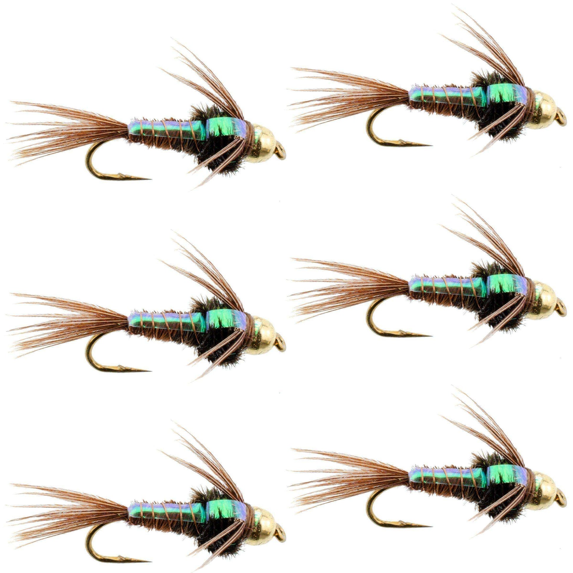 Bead Head Flash Back Pheasant Tail Nymph Fly Fishing Flies - 6 Flies Hook Size 18 - Skoutley Outdoors LLC