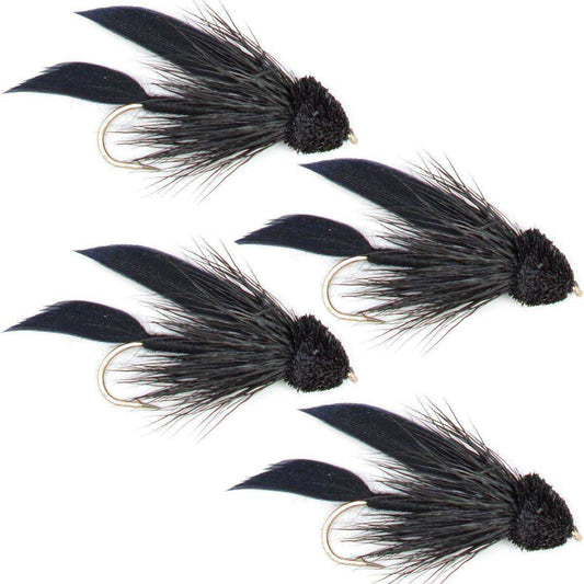 Black Muddler Minnow Fly Fishing Flies - Classic Streamers - Set of 4 Flies Hook Size 4 - Skoutley Outdoors LLC