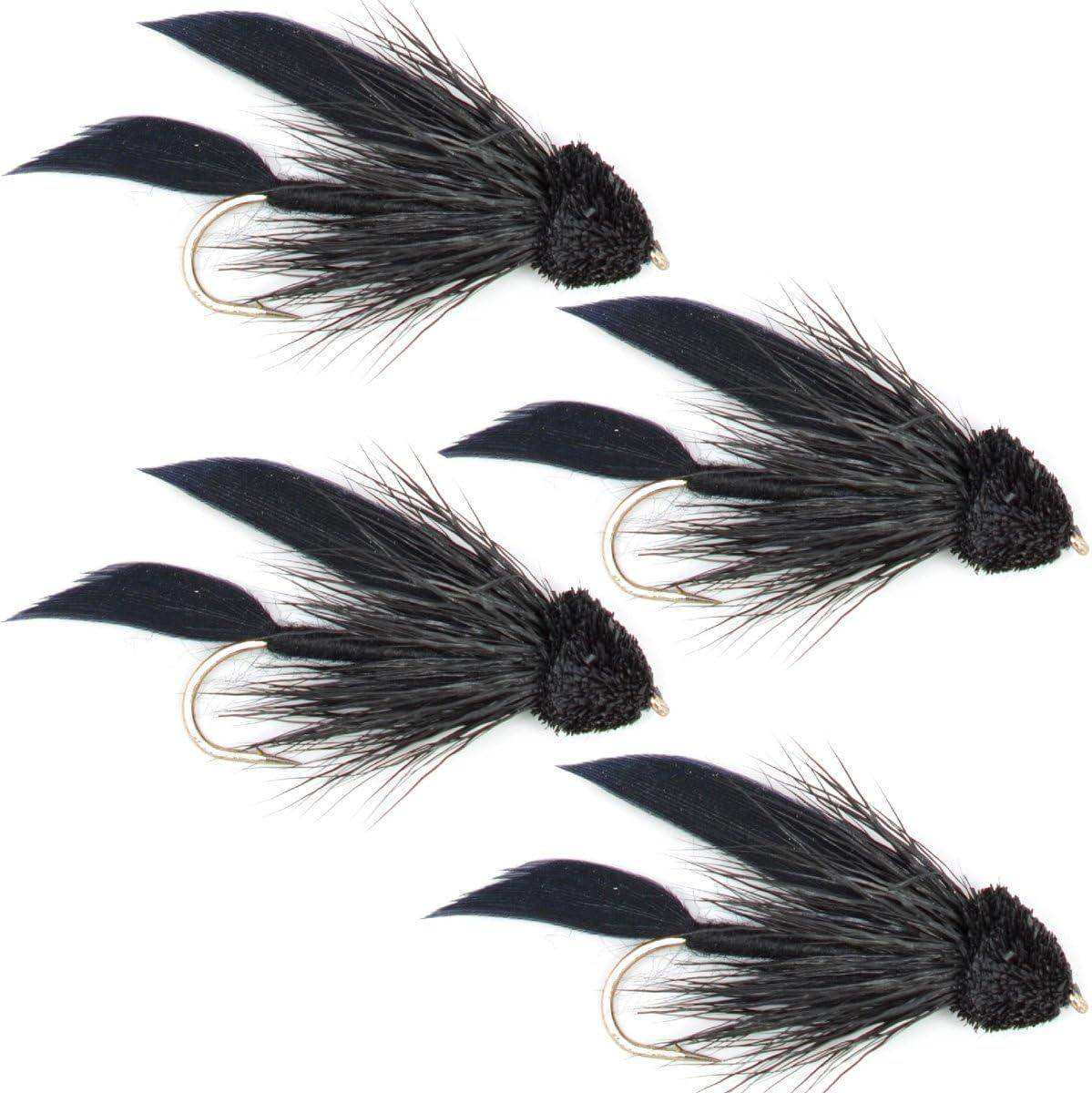 Black Muddler Minnow Fly Fishing Flies - Classic Streamers - Set of 4 Flies Hook Size 6 - Skoutley Outdoors LLC