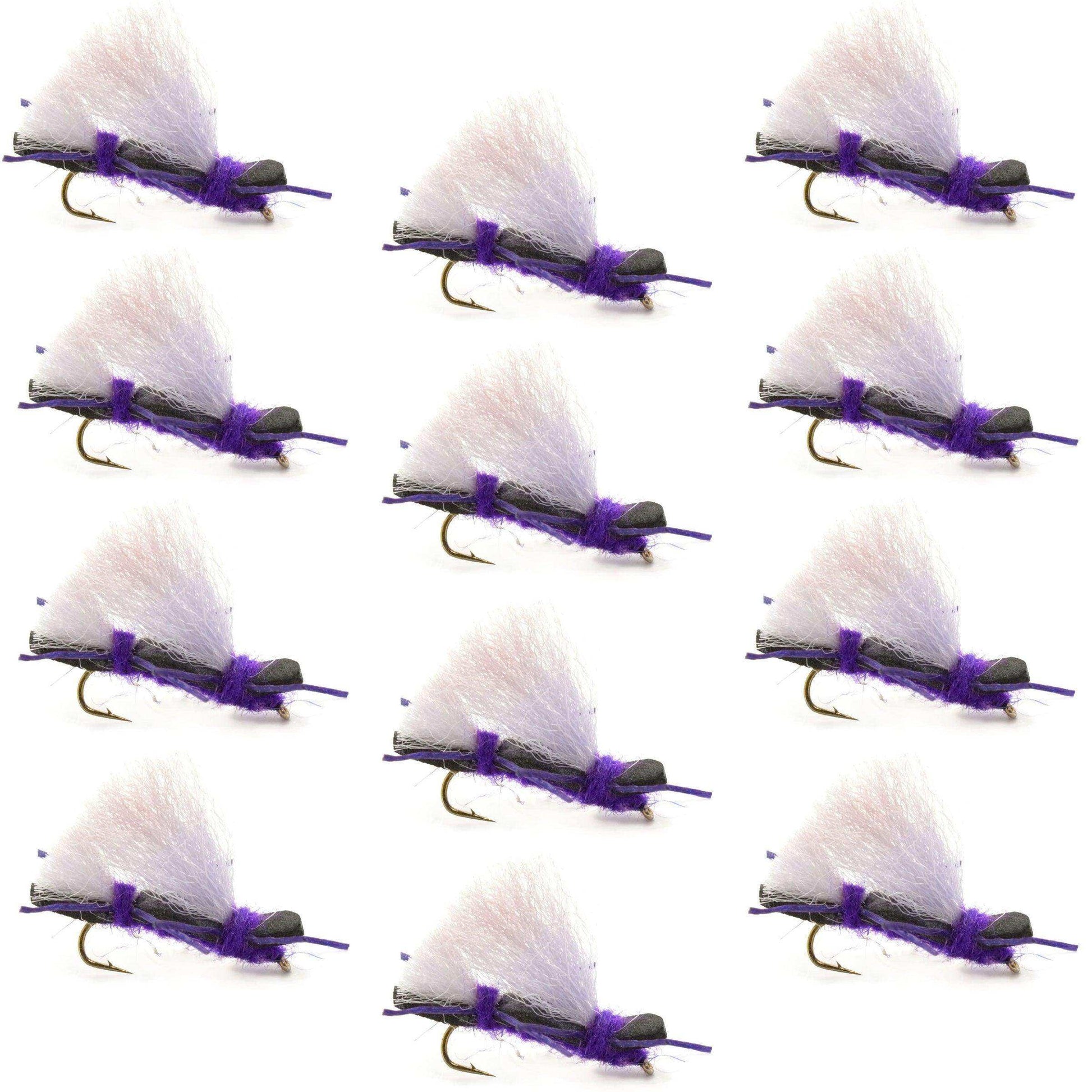 Chubby Chernobyl Ant Purple Foam Body Grasshopper Fly - 1 Dozen Flies Hook Size 10 - Skoutley Outdoors LLC