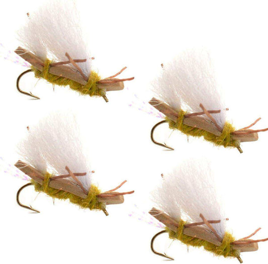 4 Pack Chubby Chernobyl Ant Golden Foam Body Grasshopper Fly - Hook Size 10 - Skoutley Outdoors LLC