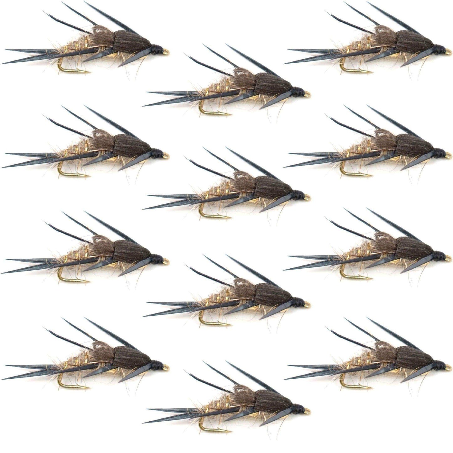 Double Bead Gold Ribbed Hare's Ear Nymph Fly Fishing Flies - Trout and Bass Wet Fly - 1 Dozen Flies Hook Size 8 - Skoutley Outdoors LLC