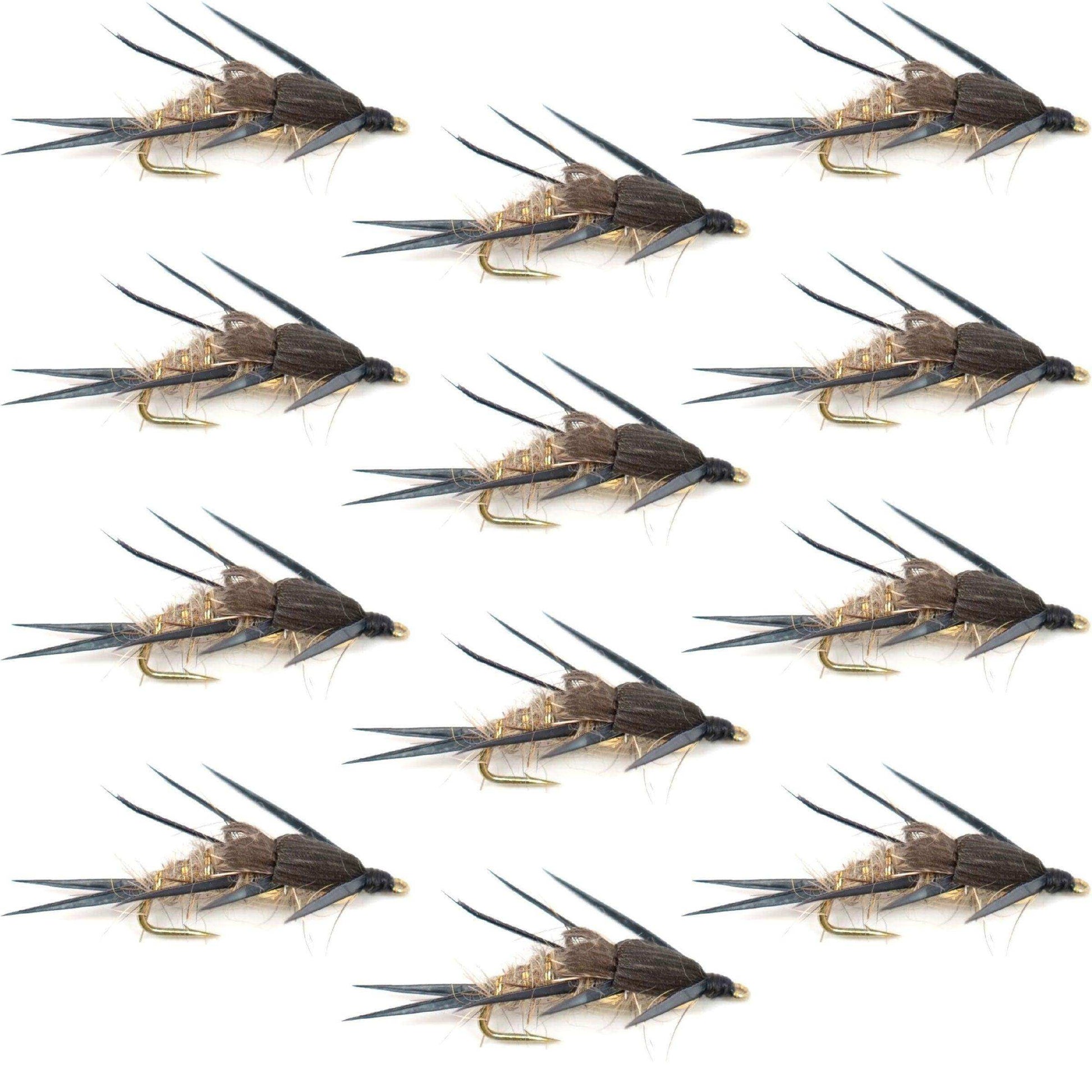 Double Bead Gold Ribbed Hare's Ear Nymph Fly Fishing Flies - Trout and Bass Wet Fly - 1 Dozen Flies Hook Size 8 - Skoutley Outdoors LLC