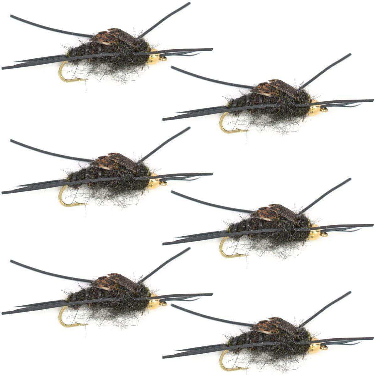 Gold Bead Kaufmann's Black Stone Fly with Rubber Legs - Stonefly Wet Fly - 6 Flies Hook Size 4 - Skoutley Outdoors LLC