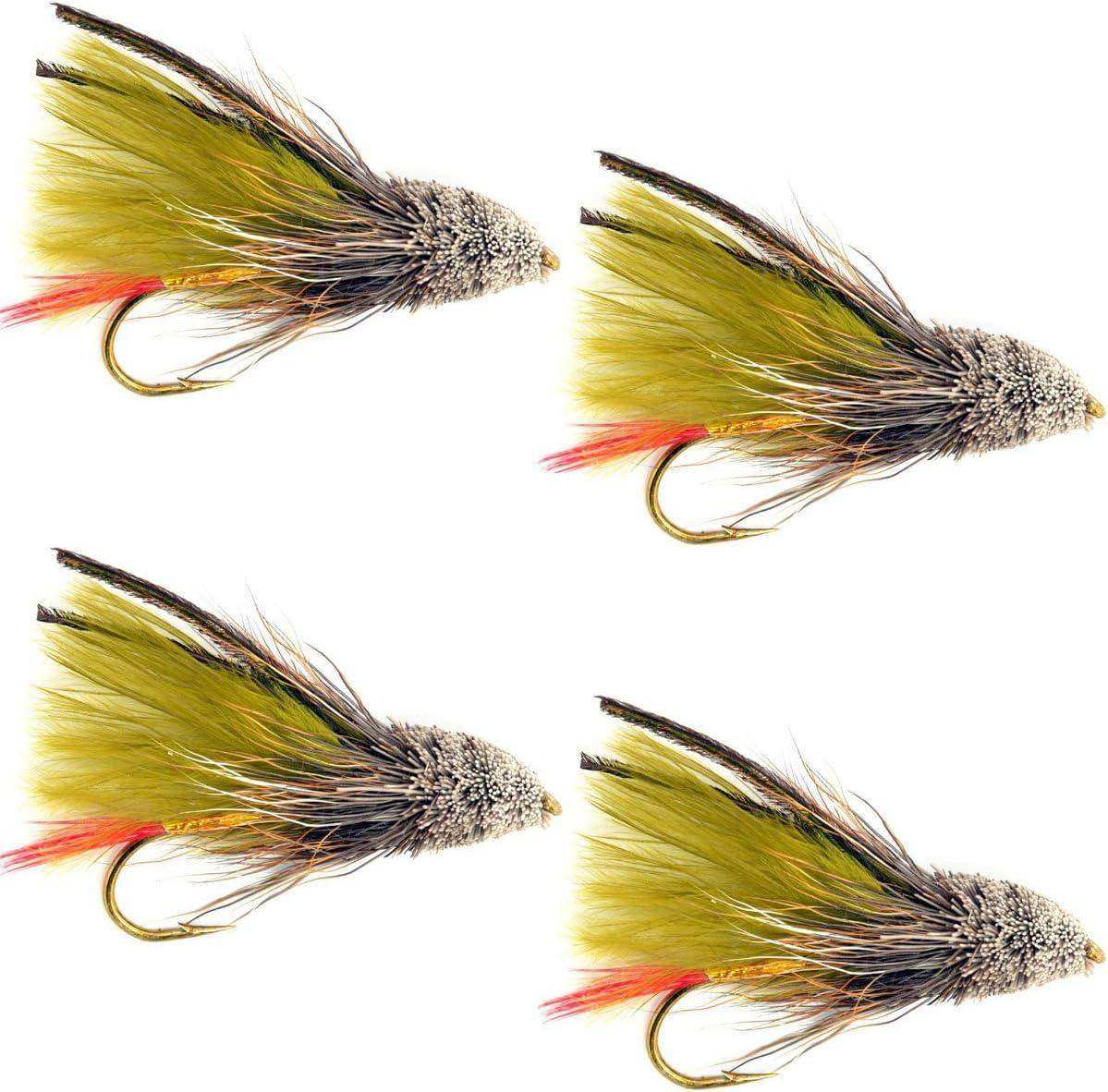 Olive Marabou Muddler Minnow Streamer Flies - 4 Fly Fishing Flies - Hook Size 8 - Skoutley Outdoors LLC