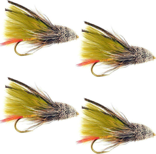 Olive Marabou Muddler Minnow Streamer Flies - 4 Fly Fishing Flies - Hook Size 8 - Skoutley Outdoors LLC