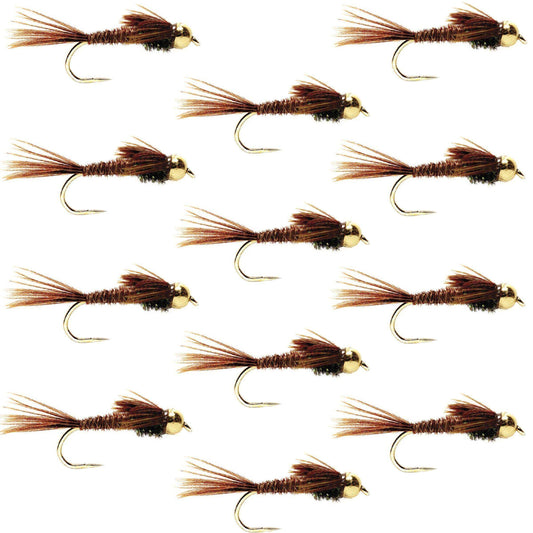 Barbless Bead Head Pheasant Tail Nymph Fly 1 Dozen Flies Hook Size 12 - Skoutley Outdoors LLC